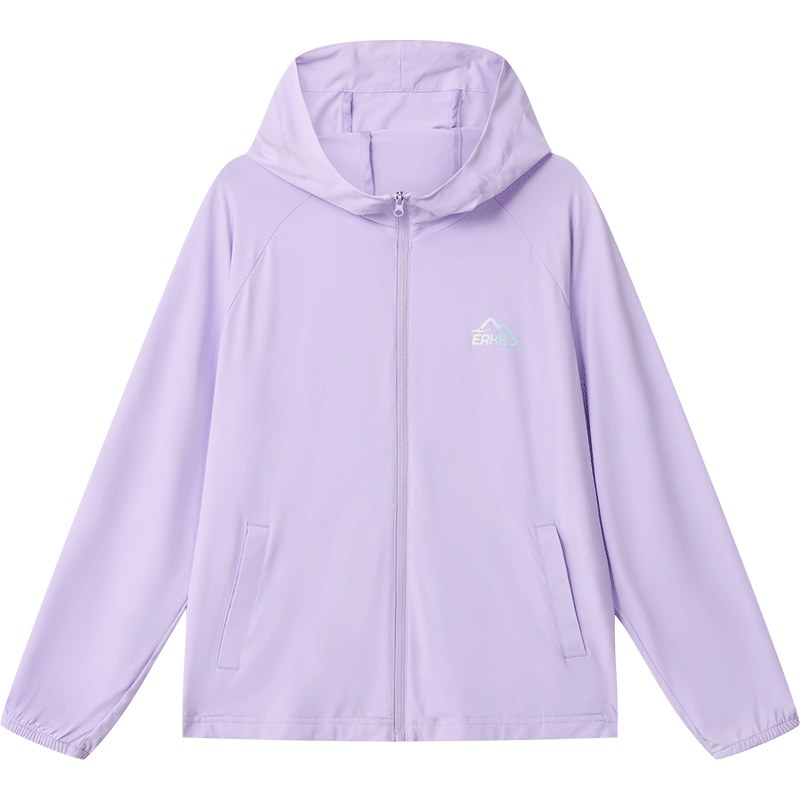 ERKE Children's Clothing, Boys And Girls Cardigan Jacket, Kids Summer Breathable Sun Protection Coat, Ice Purple, Size 170