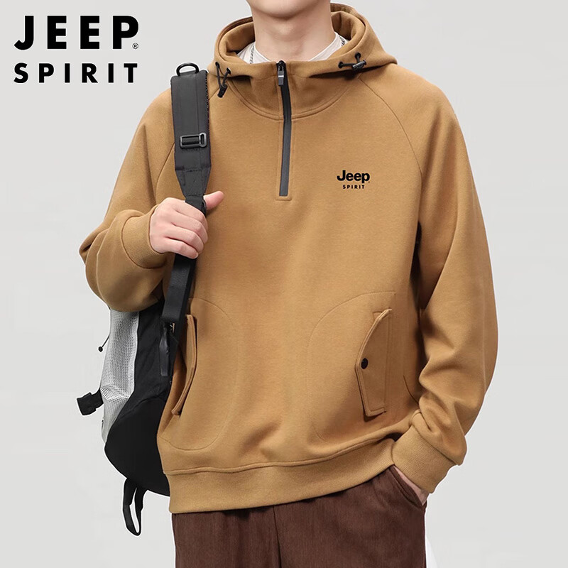 JEEP SPIRIT Men's Hoodie Jacket, Autumn Long-Sleeve T-Shirt, American-Style Casual Base Layer, Trendy Clothing