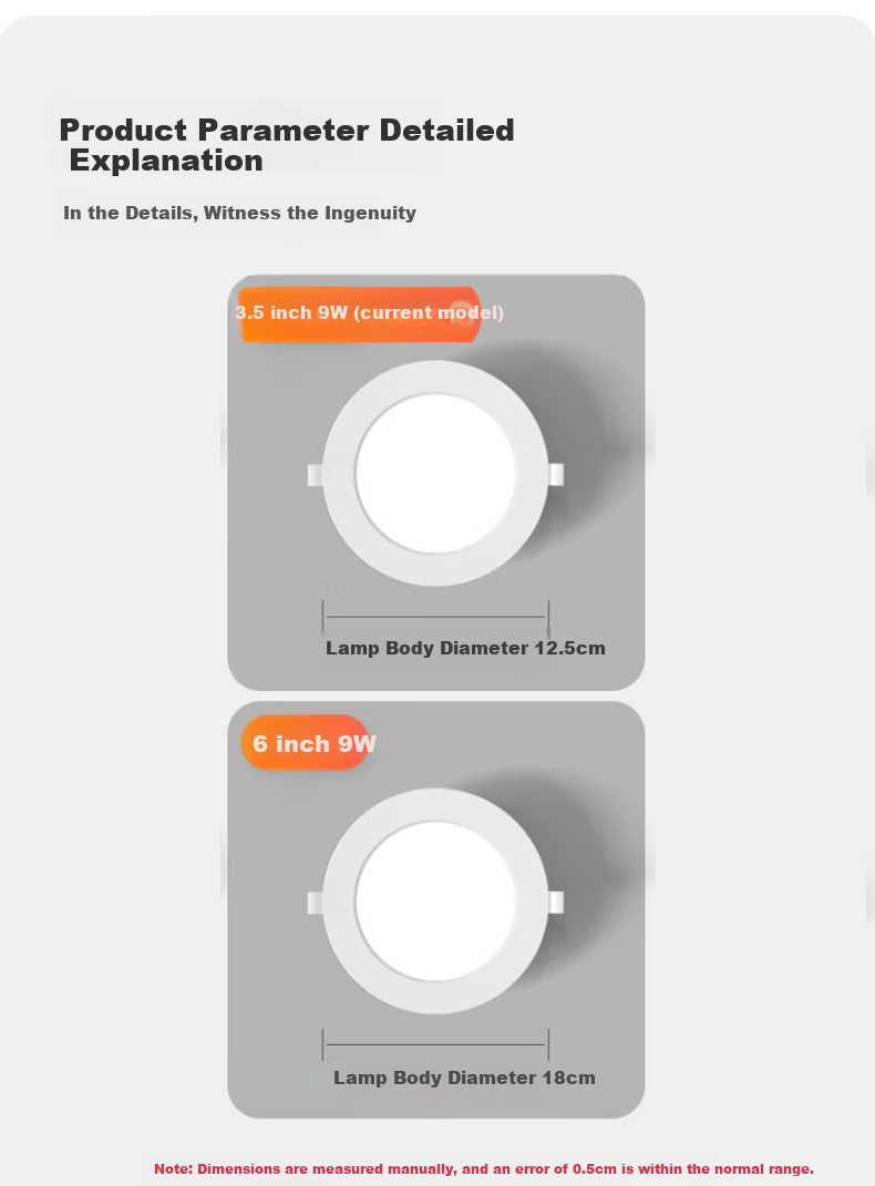 Dengling LED Recessed Ultra-Thin Downlight, 9W Cool White, Super Bright Energy-Saving, for Office Buildings, Home Use, Commercial Properties, Industrial Projects, Round Ceiling Light, Cut-Out 8.5-10cm, Single Pack 7