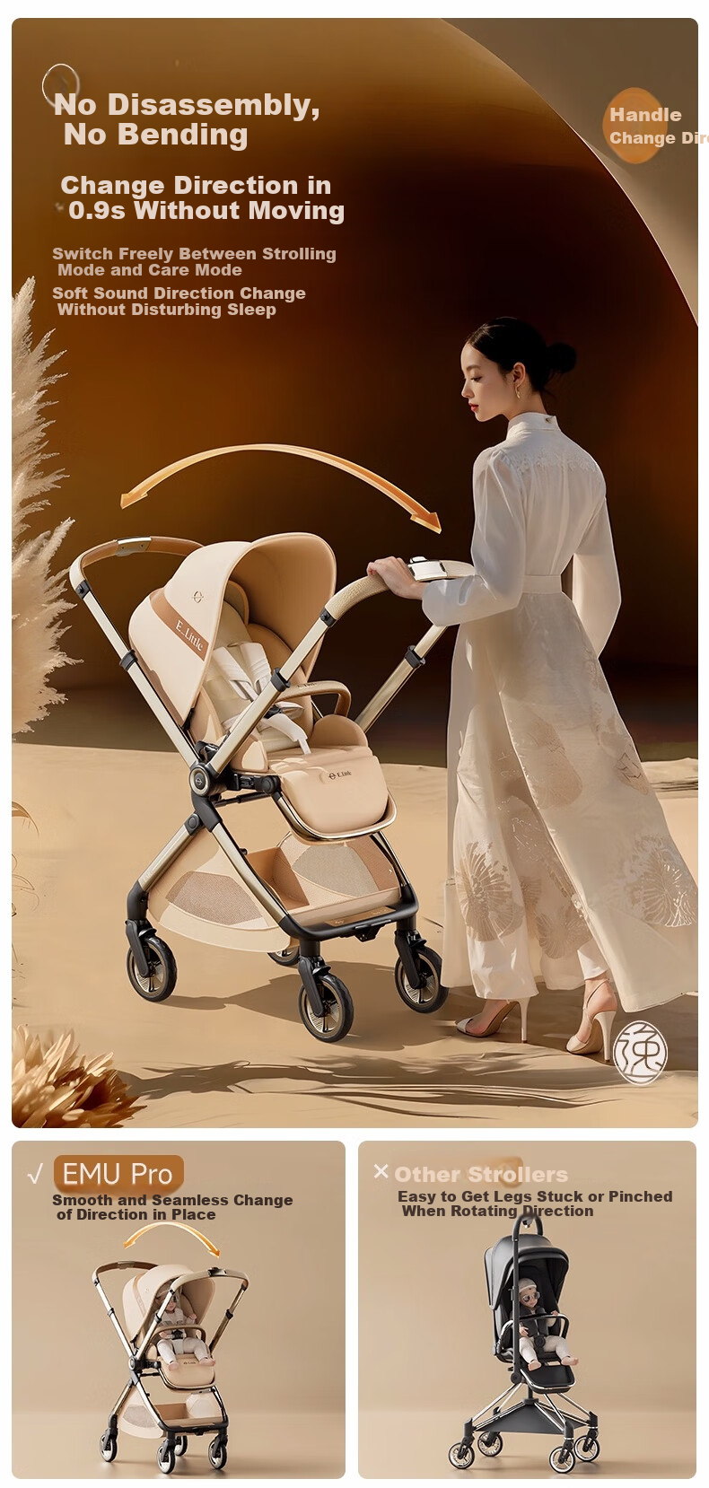 Elittile Baby Stroller 0-3 Years Foldable Reclining Shock Absorption High Landscape Baby Pram EMUpro Moonflower Blue 7