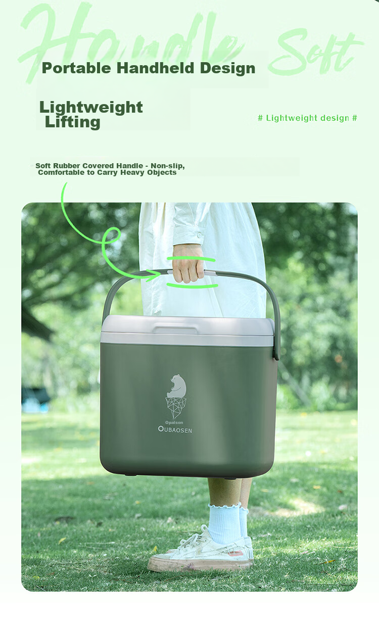 Oubaosen 24-Liter Insulated Cooler Box, Outdoor Refrigerator, PU Foam, Green Camping Ice Box 5