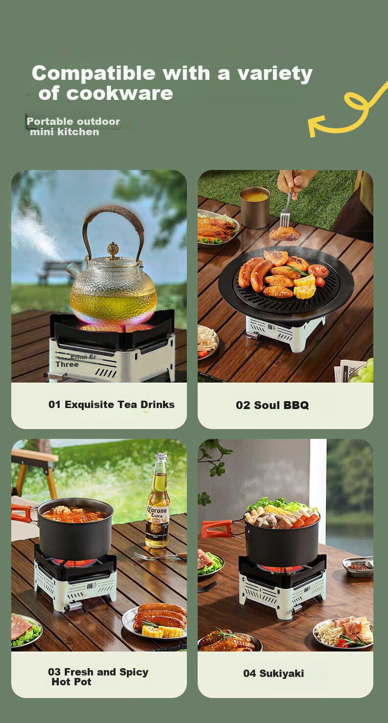TAN XIAN ZHE Outdoor Cassette Stove Camping Stove Picnic Cookware Tea Brewing Infrared Windproof Split Cassette Stove 10