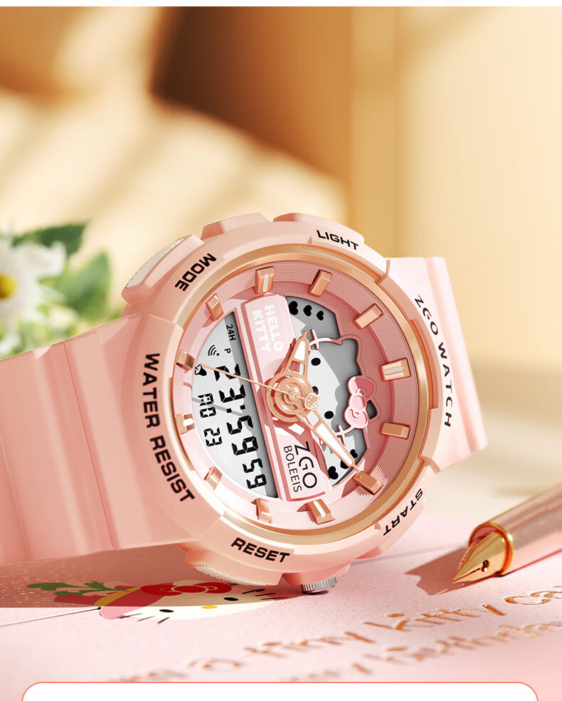 Hello Kitty Student Watch for Girls, Dual Display Sports Electronic Waterproof Luminous Kids Watch, Sanrio 4