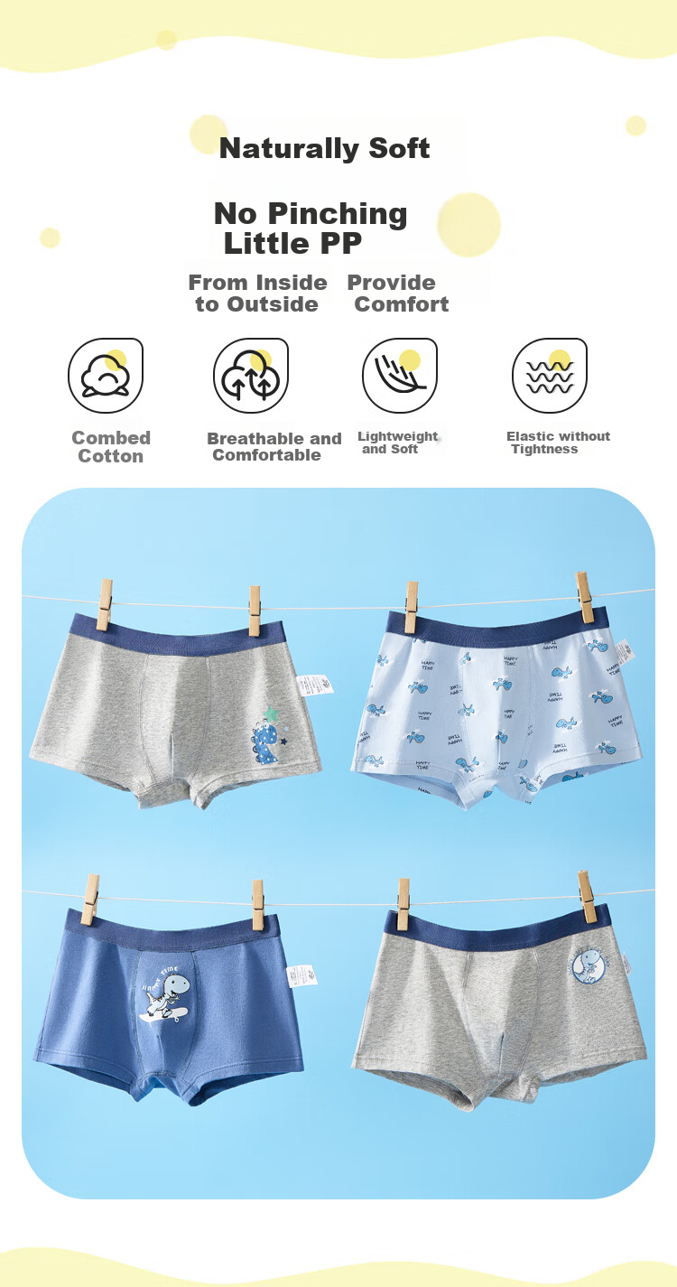 LangSha Children's Underwear, Boys' Boxer Briefs, Cotton Shorts for Older Kids, Student And Teenage Shorts, Four-Pack 2