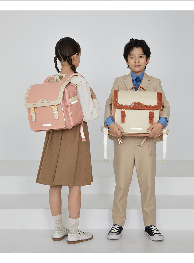 9UM Schoolbag for Primary School Students Grades 1-4 Boys And Girls with Safety Air Cushion, Spine Protection, Cambridge Style U2180 Oatmeal Gray 17