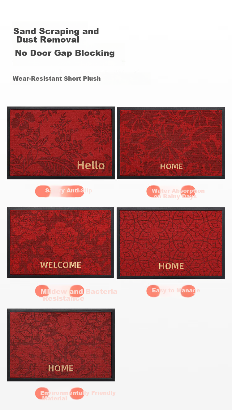 Dajiang Entrance Door Mat, Red Carpet with Embroidery, Rubber Foot Mat, Safe Entry And Exit Doormat, 80x120cm 12