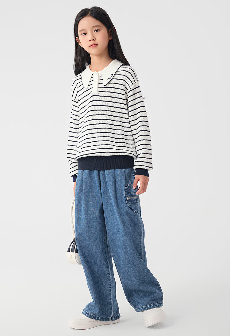 BALABALA Girls' Pants, Children's Jeans, 2025 Spring Style, Heart Pocket Design, Straight-Leg Trousers, 208125108003 6