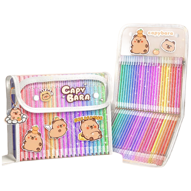 Shuxingka Capybara 36-Color Mixed Glitter Gel Pens for Journaling, Sparkling Glow, Color-Changing Fluorescent Sand, Pearlescent Drawing for Kids