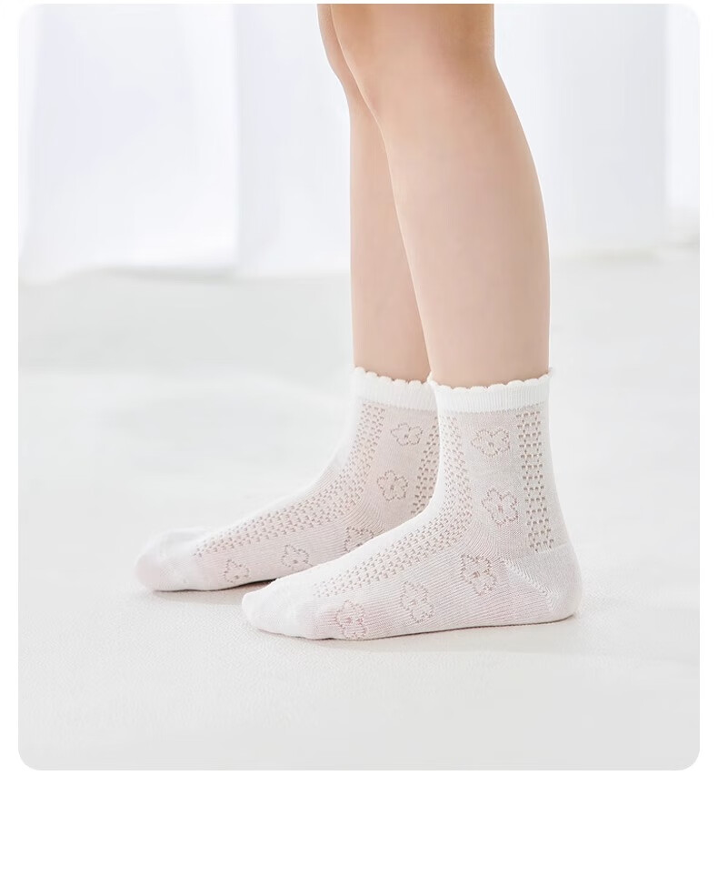 Niduoxiong Children's Socks, Summer Thin White Style, Baby Pure White Socks, Children's Mesh Breathable Small White Socks with Lace Trim 9