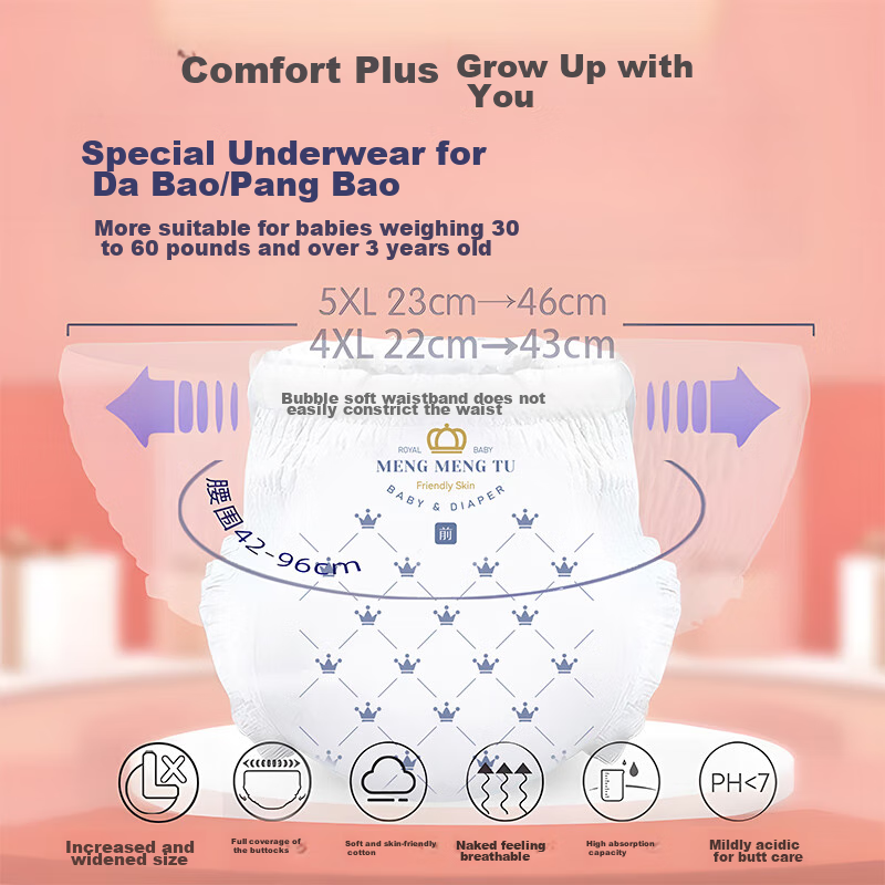 Mengmengtu Pull-Up Diapers, Size 3XL, 60 Pieces, Ultra-Thin And Breathable, Baby Diapers, XXXL Size [Brand Direct Supply, Safe Quality]
