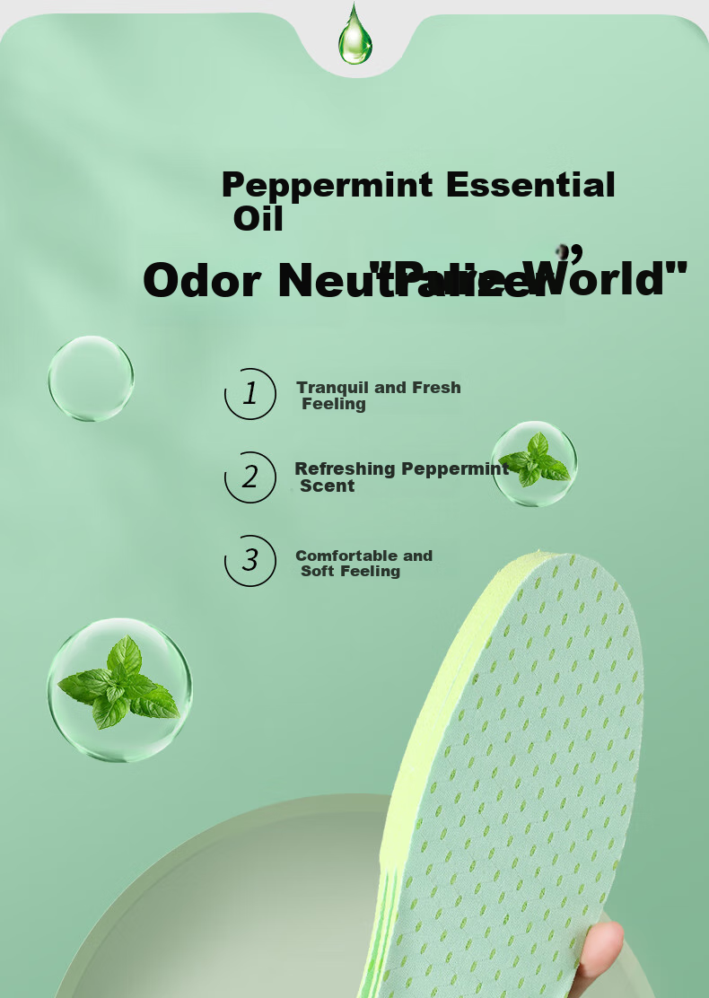 FOOTOPPO Mint Deodorizing Insoles for Men, Odor-Resistant Fragrant Sports Sweat-Absorbing Breathable Work Safety Shoes Long-Lasting Antibacterial Insoles Ultra-Soft Women's 8