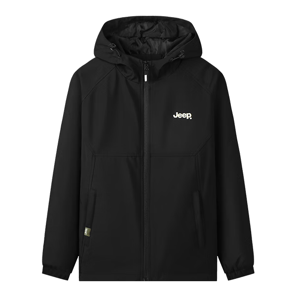 JEEP Spring And Autumn New Men's Jacket, Sporty Trendy Fashion Casual Hooded Versatile Jacket for Men, Black, XL