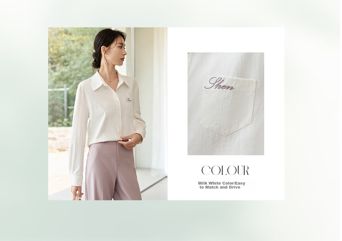 Chushen Spring And Autumn Long-Sleeve Shirt for Women, Turn-Down Collar, Embroidered Pockets, Versatile Commuter Blouse Top S143C2027 3