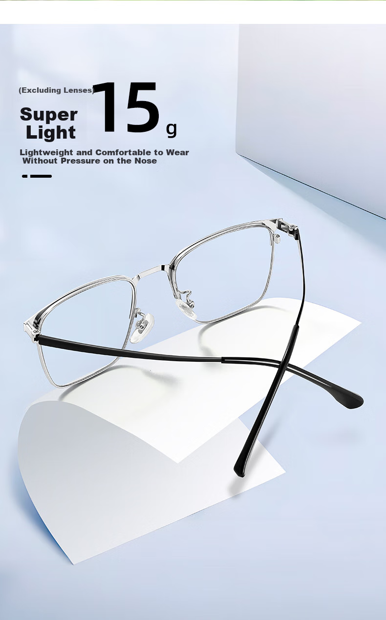 Jiaboli Color-Changing Anti-Blue Light Glasses for Men, Pure Titanium Browline Frame, Anti-Radiation, Non-Prescription, for Mobile Phones And Computers, Myopia Protection Goggles 8