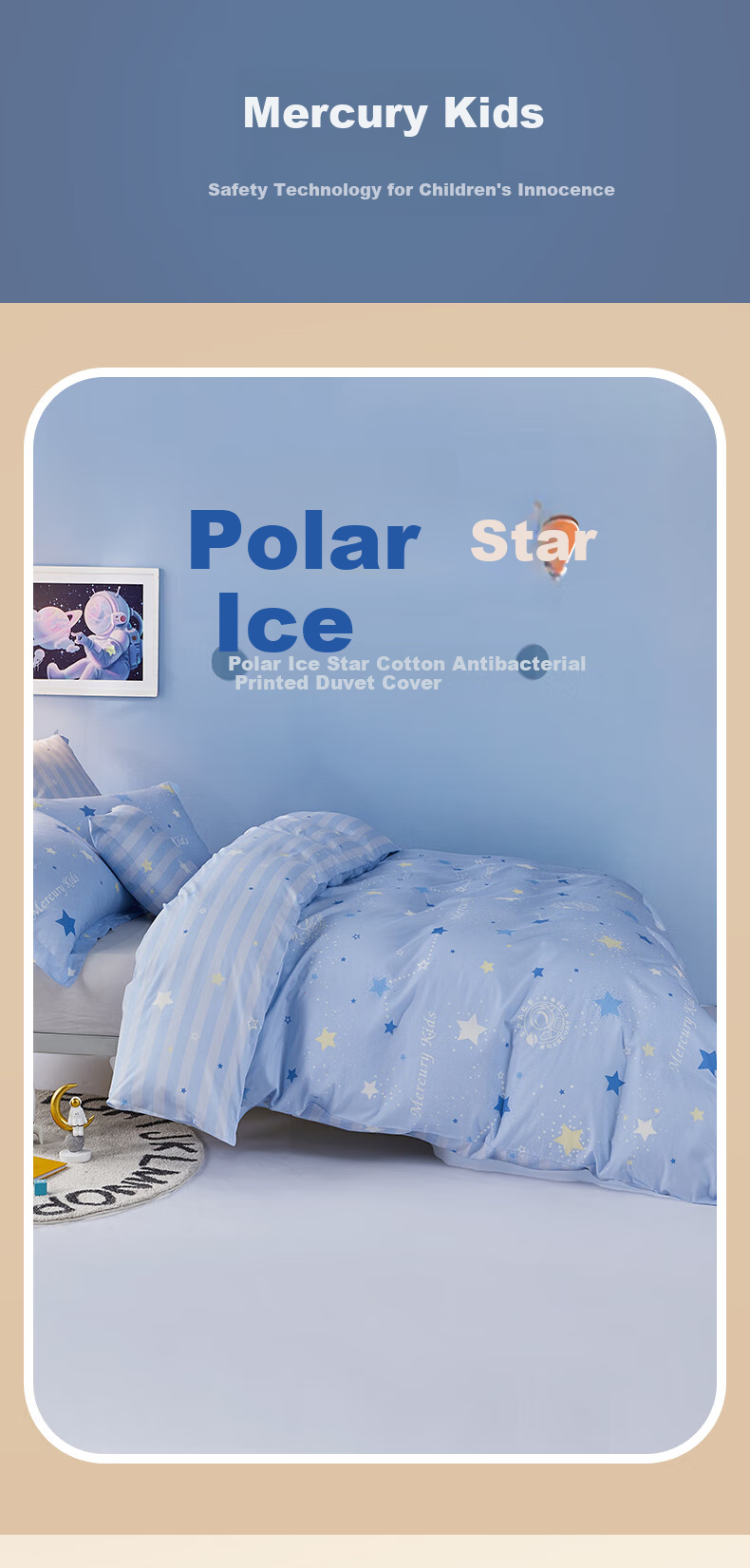 MERCURY Kids Cotton Duvet Cover, 100% Pure Cotton Class A Quilted Bedding, Antibacterial Single Piece Bedding for Double Bed, 220x240cm 1