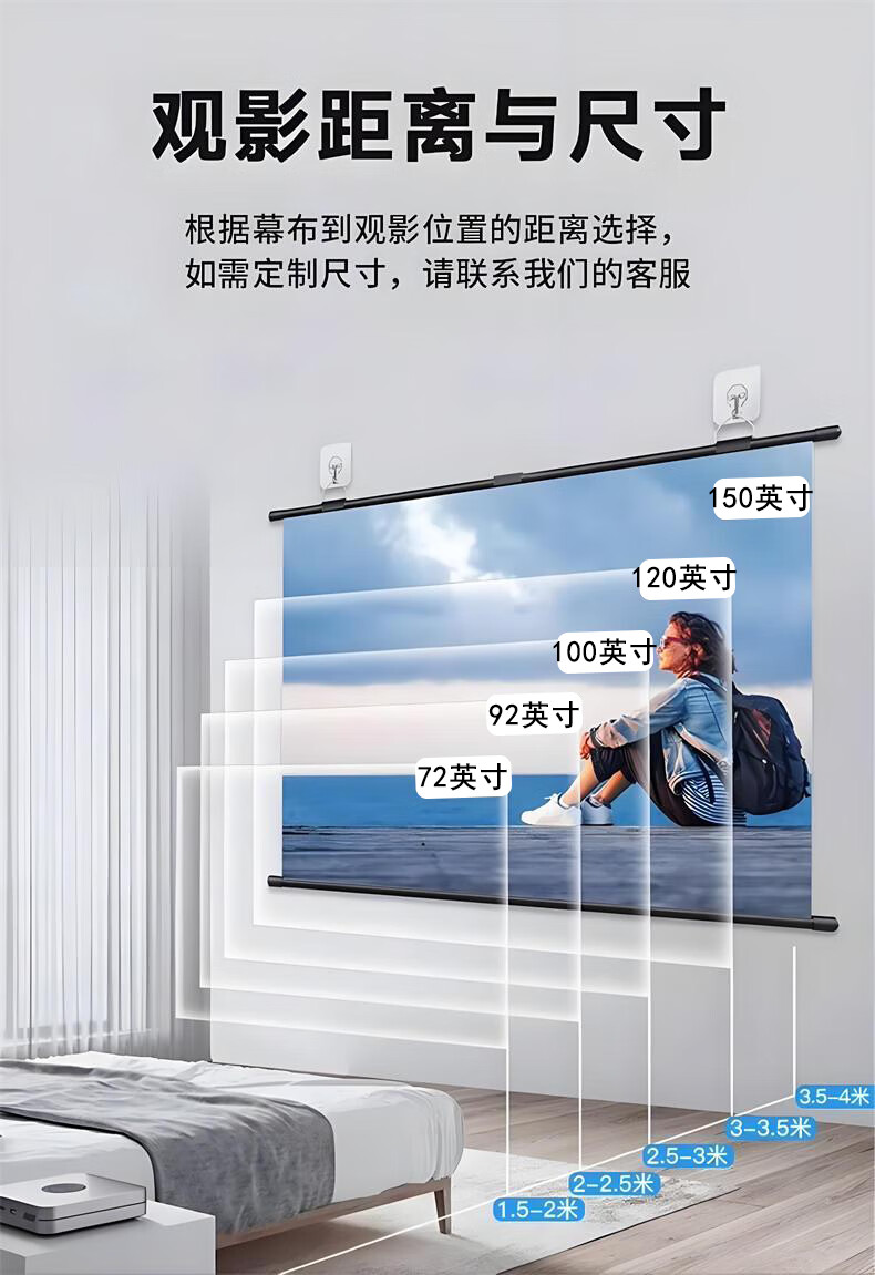 Ganyi No-Drill Wall-Mounted Projection Screen White Fiberglass C84 84-inch 16:9 Wide Viewing Angle 4K HD Side Projection Compatible with All Lumen Projectors 10