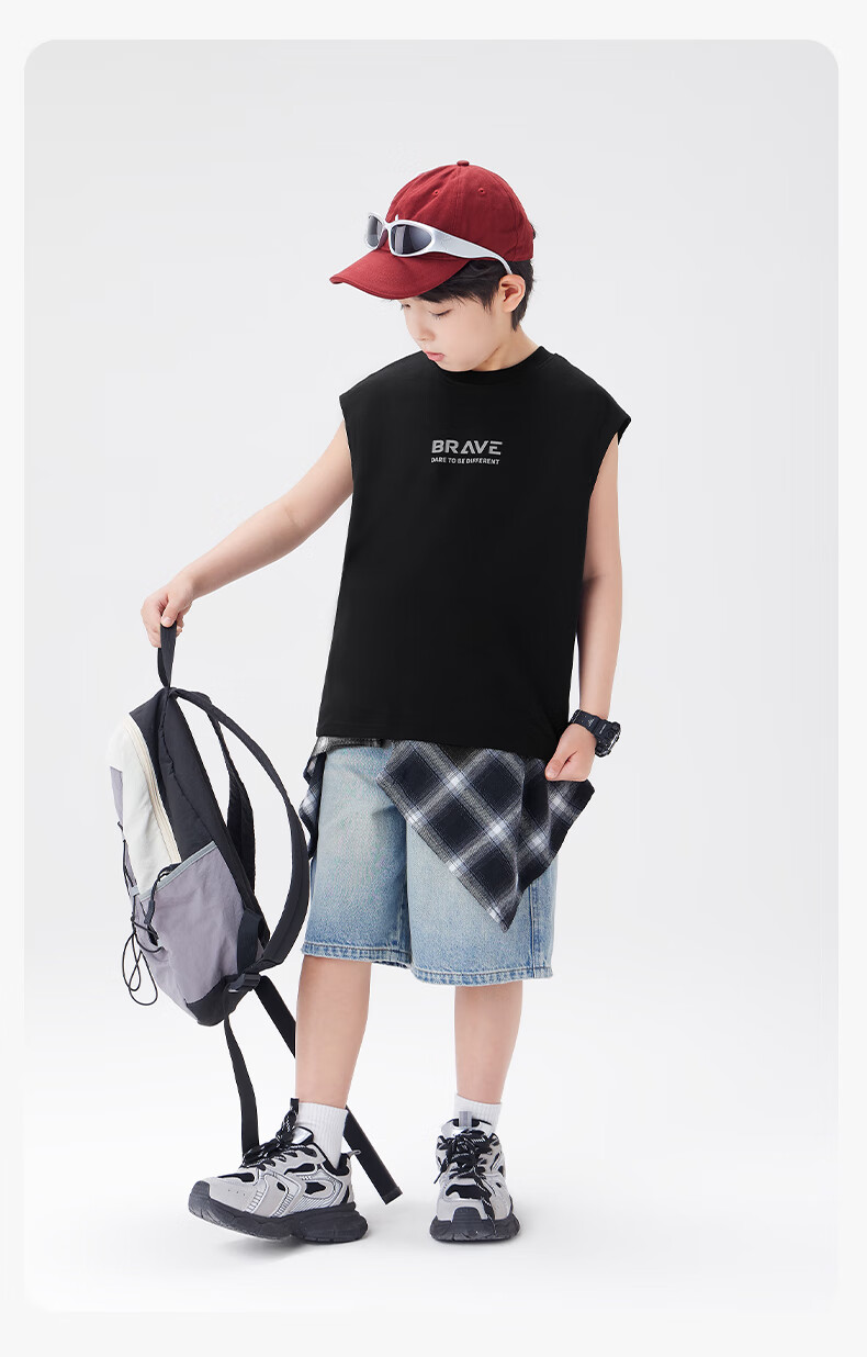Zuo Xi Boys' Pure Cotton Vest Children's Summer T-Shirt 2026 New Boys' Sleeveless Top Base Shirt Black 130 20