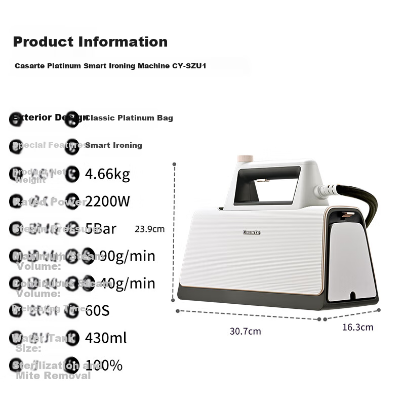 Casarte Desktop Garment Steamer, 90g Steam Output, 430ml Water Tank, Intelligent Temperature Control, Home-Use High-Definition Handheld Pressurized Steam Iron, AI Smart Clothes Recognition And Protection, CY-SZU1