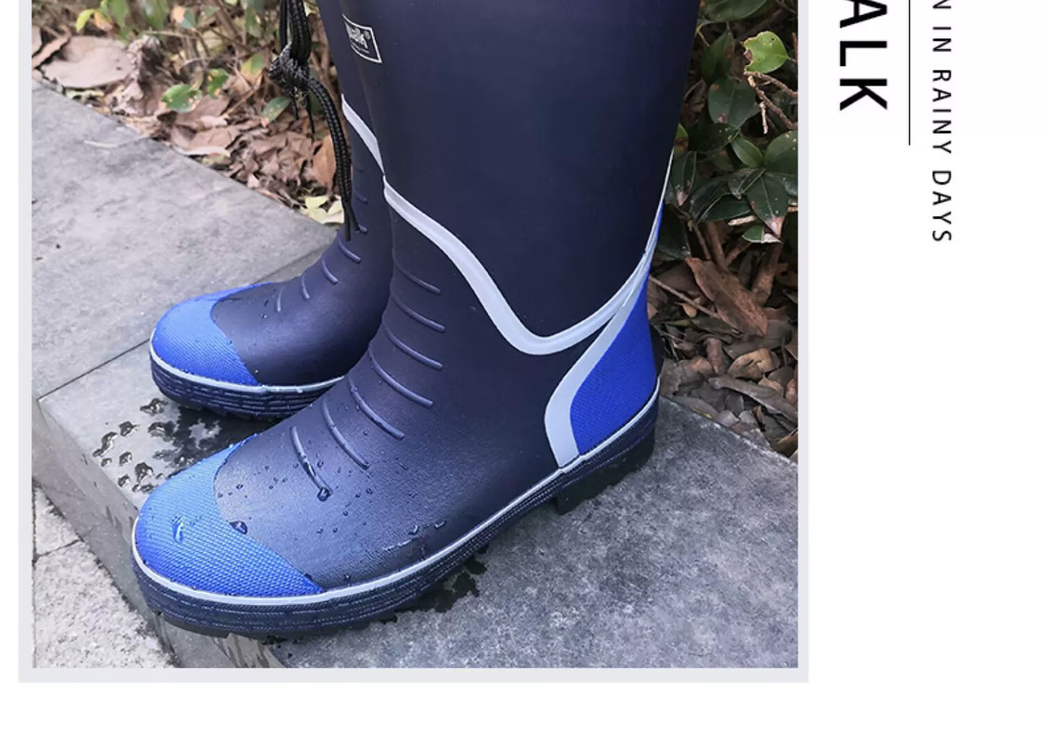 Jolly Walk Waterproof Rain Boots for Men, Stylish Non-Slip Tall Fishing Rubber Water Shoes JW327 Navy Blue White Size 39 10