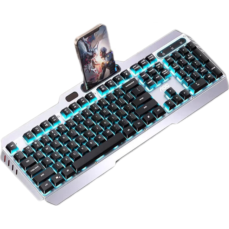 AOC KB122 Wired Keyboard, True Mechanical Feel, Backlit Lighting Effects, Gaming Keyboard, Suitable for Computer And Laptop Office Use, Black with Blue Light