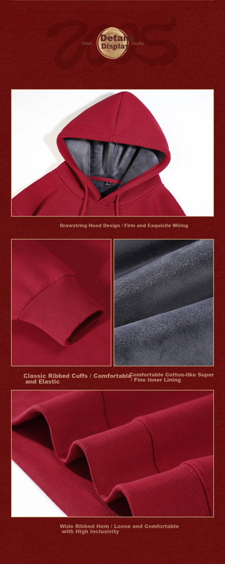 JEANSWEST LIFE Red Zodiac Year Hooded Sweatshirt for Men, Winter Fleece-Lined Thickened Boys' Clothing, Chinese Style Horse Year Jacket 17