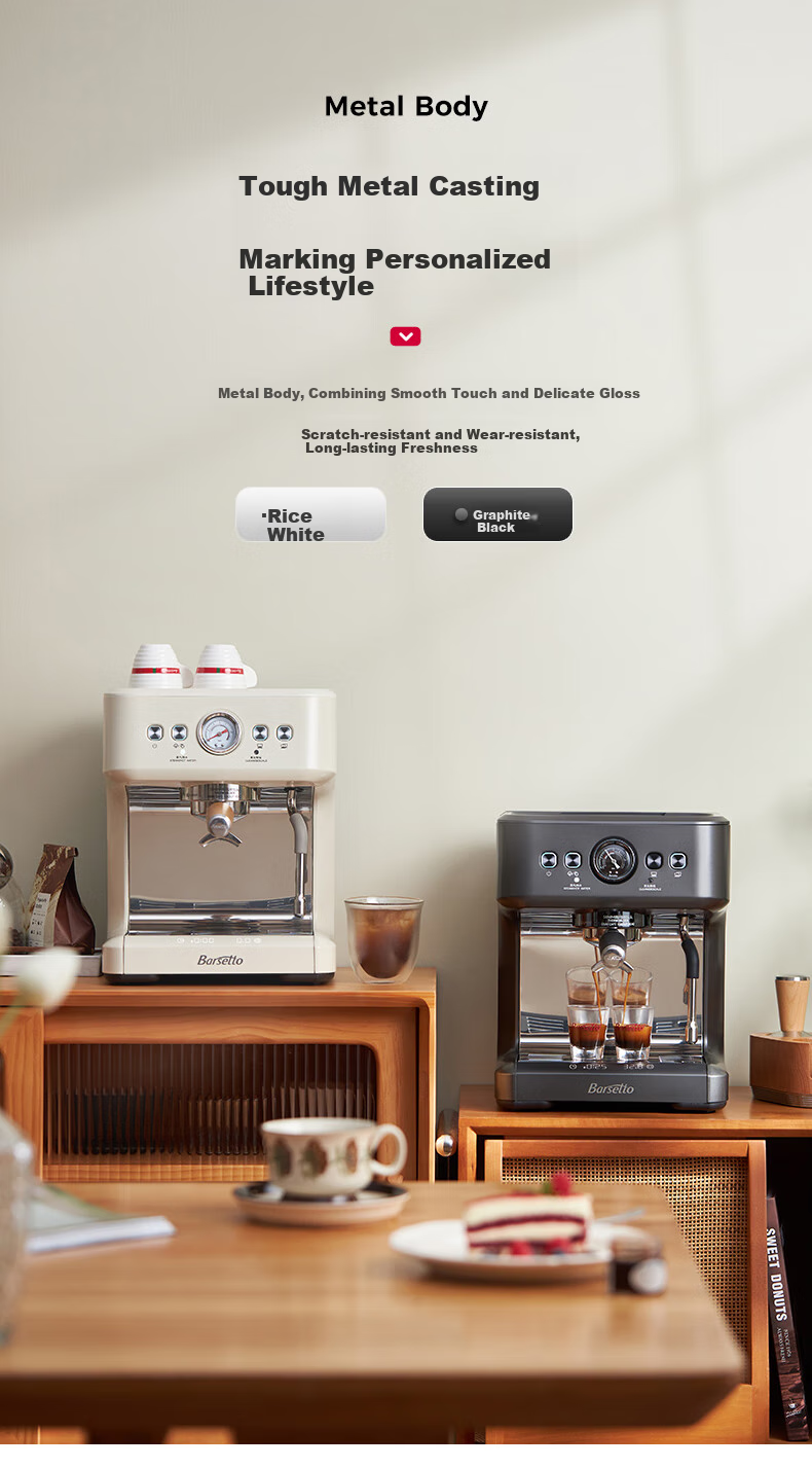 Barsetto [Mid-Autumn Festival Gift] Baishengtu Coffee Machine, Small Italian Semi-Automatic Home Use, Dual Heating Dual Pump, Bean Grinding All-In Espresso Extraction, Detachable Machine, BAE-M3 Black Set 8