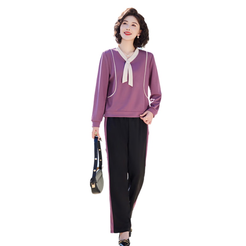 Yuzhaolin Mom Spring Sports Suit Middle-aged and Elderly Women's Long Sleeve Sportswear Two-piece Set Y51K051