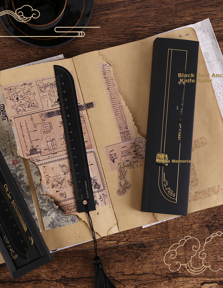 Kinbor Grave Robbers' Chronicles Black Gold Ancient Sword Steel Ruler 15cm Student Exam Special Straight Ruler Scale Ruler Measurement Drawing Stationery Back-To Essential - DT57231 9