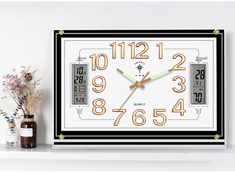 POLARIS Wall Clock, Creative Living Room Timepiece, Bedroom Luminous Clock, Temperature Display with Dual Liquid Crystal, 24-Inch Large Clock 5