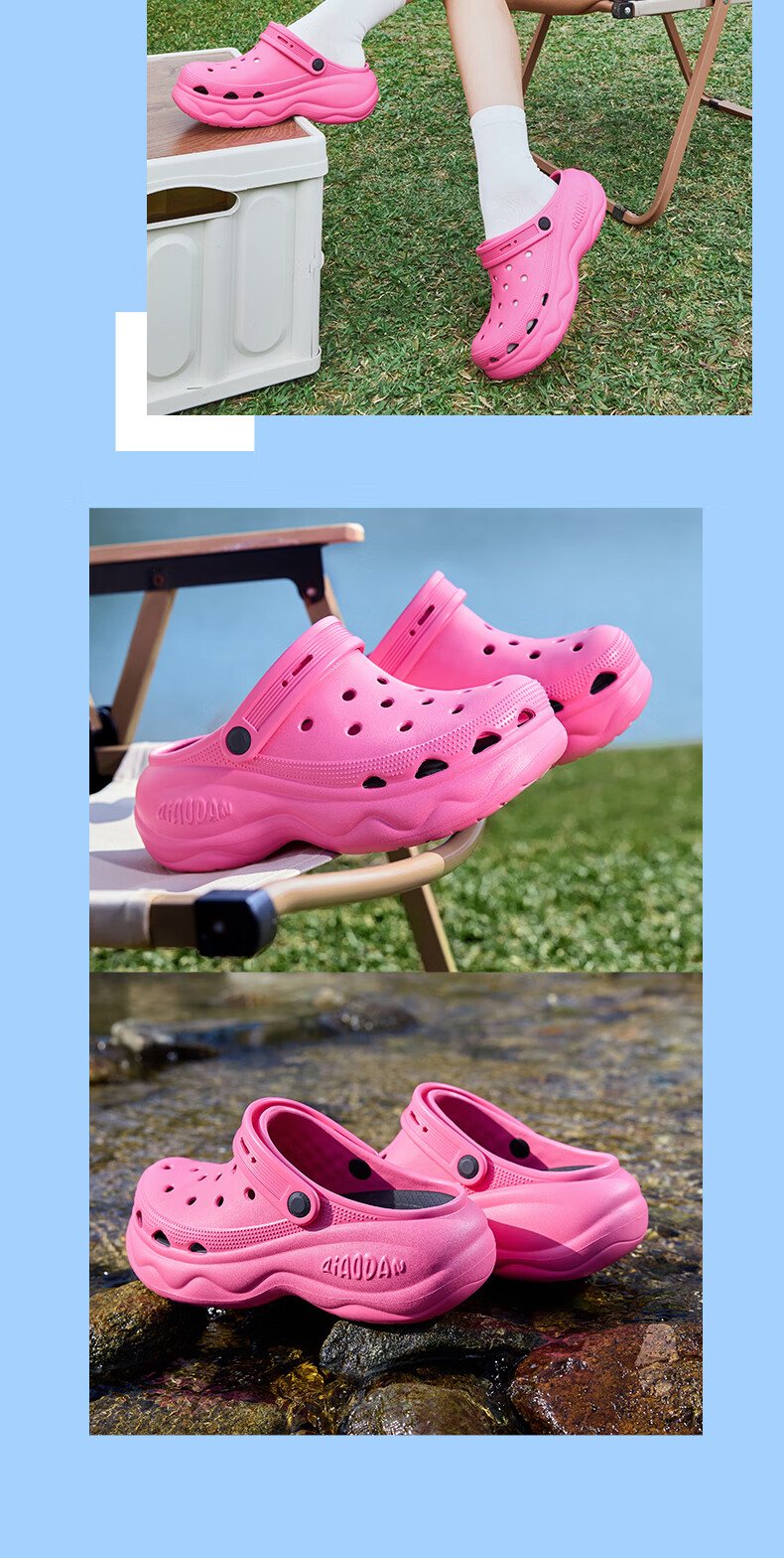 QIAODAN Women's Hamburger Perforated Shoes, Sneakers, Casual Shoes, Breathable Soft-Soled Sandals for Summer, Thick-Soled Height-Increasing Slippers for Wome 15