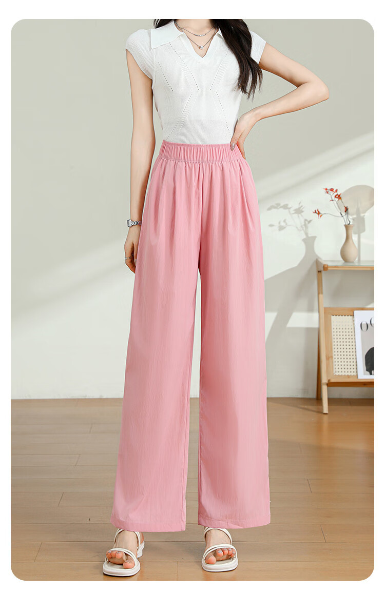 Jeanswest Casual Pants for Women, Summer Trendy Loose-Fitting Draping Solid Color Versatile Yamamoto Wide-Leg Pants, Pink, Size L 20