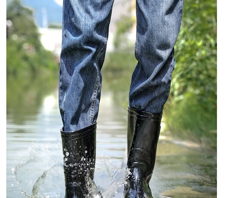Huili Rain Boots for Men, Waterproof Outdoor Wear-Resistant Rubber Shoes, Non-Slip Rain Boots, Overshoes HL862755 High-Top Black Size 43 14
