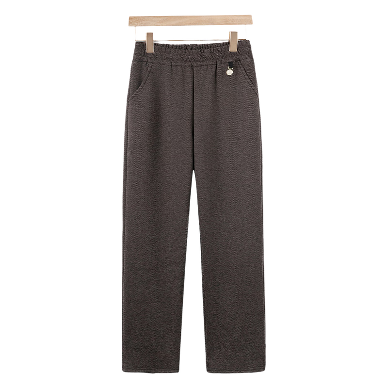 Fengxiao Middle-aged and Elderly Women's Winter Wool Straight-leg Pants New Autumn and Winter Fleece-lined Thickened High-waist Casual Trousers for Moms