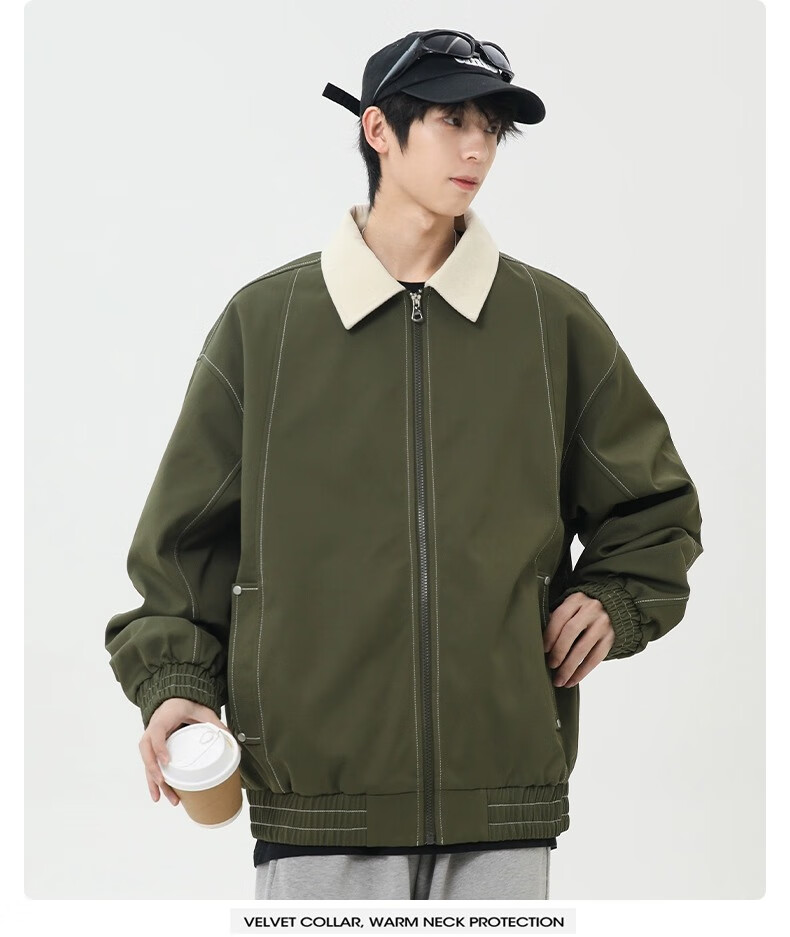 Wassup Sohot Men's Jacket, Spring And Autumn American Workwear Style Coat, Trendy Loose-Fit Lapel Outerwear for Men, Black, Size M 7