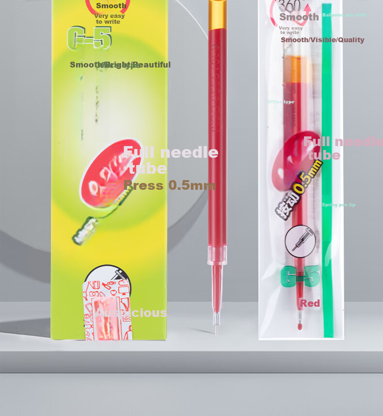 M&G Stationery G-5 Retractable Gel Pen Refill 0.5mm, Signature Pen Refill, Quick-Drying Full Needle Tube Pen Refill for Students And Office Use, Compatible with 1008/K35/S01, Red, 20 Pieces/box 4