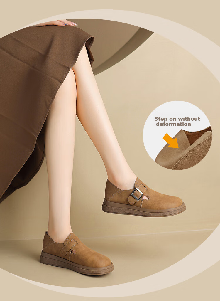 ZHR Women's Single Shoes, Versatile And Simple Soft-Soled Birkenstock-Style Shoes, Comfortable Buckle Women's Shoes, JF20, Apricot Color, Size 38 2