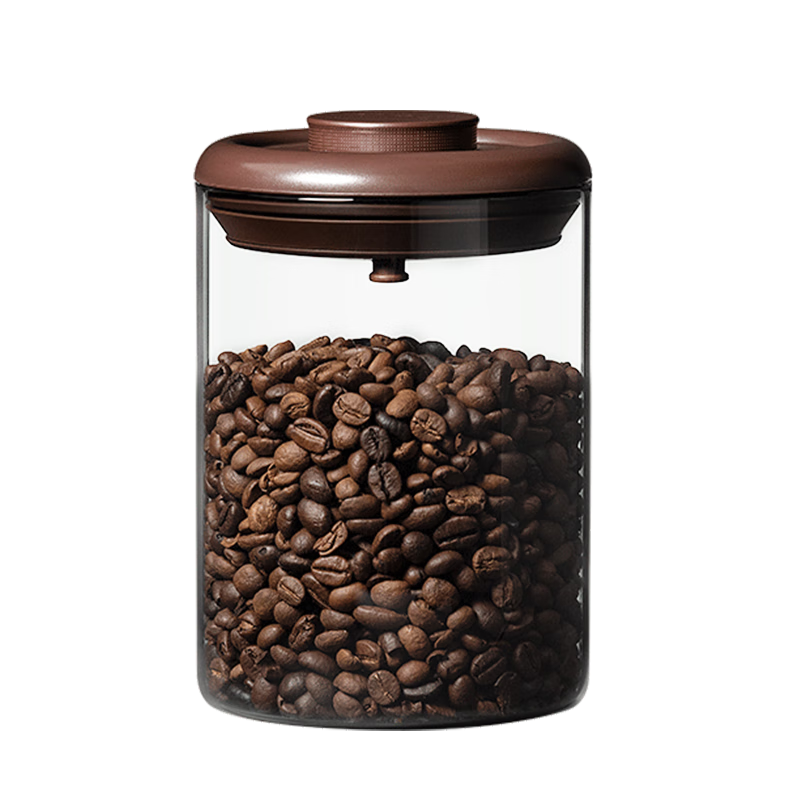 ANKOU Glass Jar Coffee Beans Airtight Container One-Way Air Release Coffee Grounds Portable Storage Jar 900ml Brow