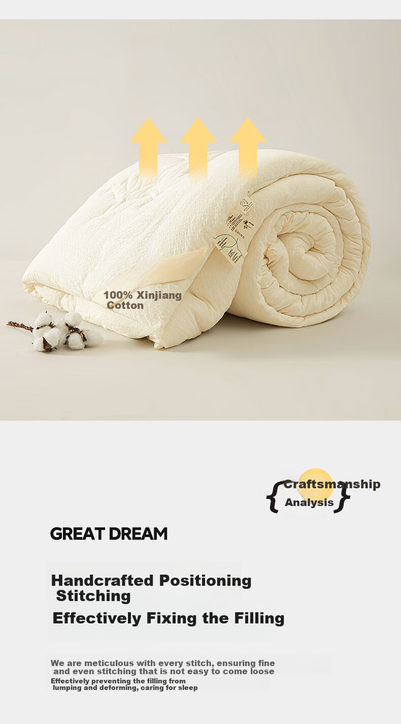 Grace 100% Xinjiang Cotton Quilt, Class A Spring And Autumn Cotton Comforter, Student Dormitory Quilt, 150*200cm, 6 Jin, Cotton Bell White 9