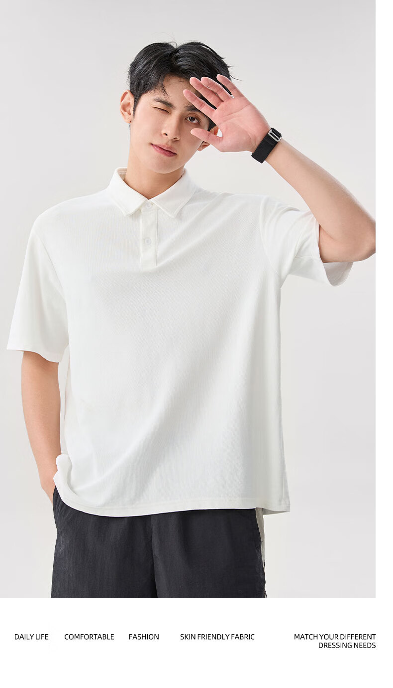 Baleno Men's Summer Polo Shirt Casual Solid Color Breathable Skin-Friendly Slim Fit Youth Heavyweight Short Sleeve 19