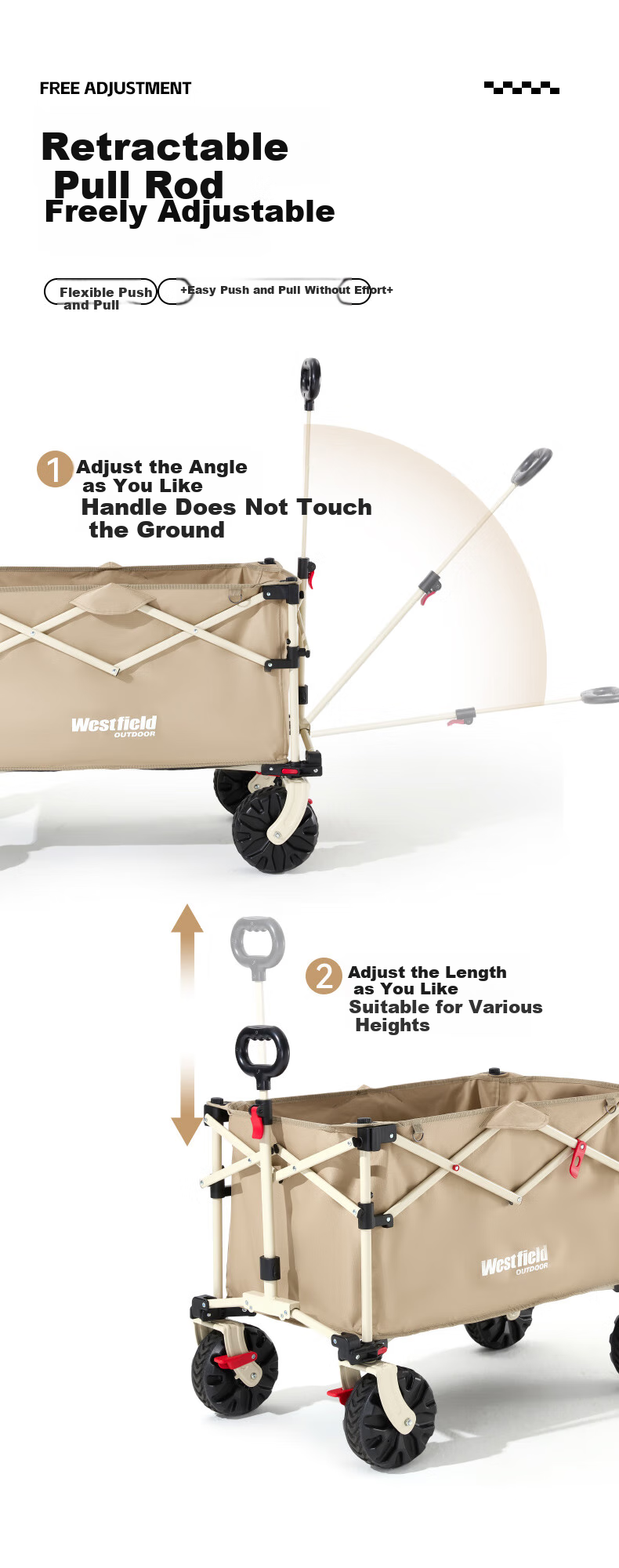 Westfieldoutdoor Folding Outdoor Camping Cart, High-Top Gathering And Heightening, Picnic Trolley, Stroller for Kids And Shopping, Pet Cart 10