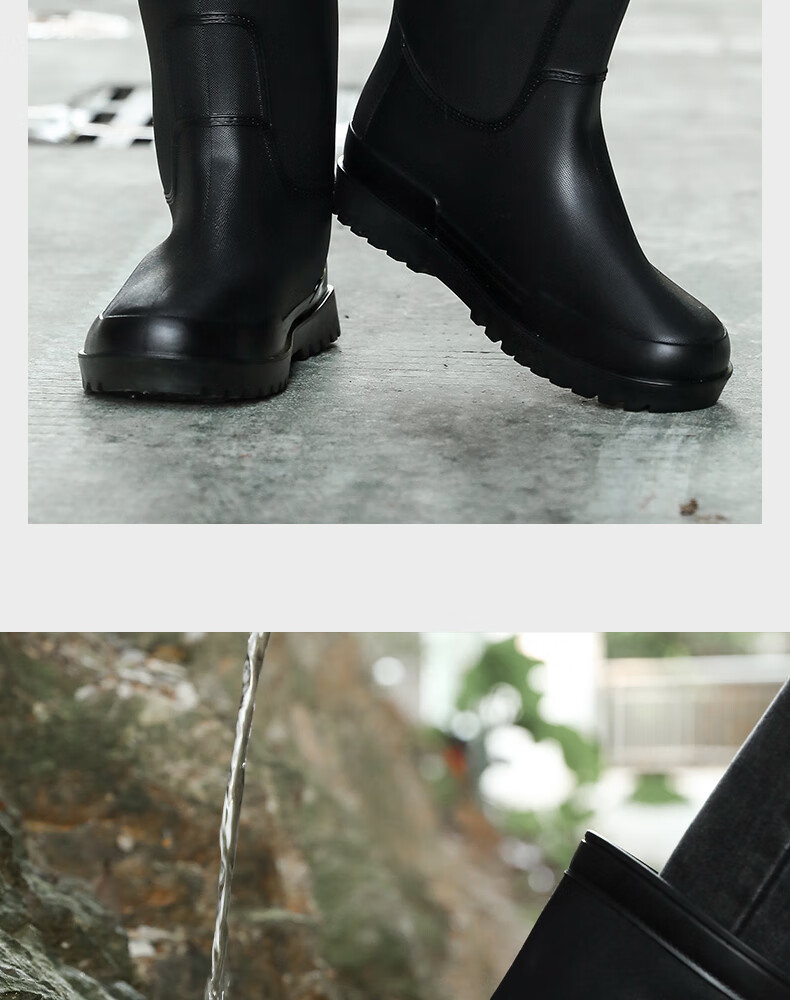 FOOTOPPO Fashion Mid-Calf Waterproof Drawstring Rain Boots for Men, Delivery Rider Rain Boots, Non-Slip Water Shoes with Thick Sole 8