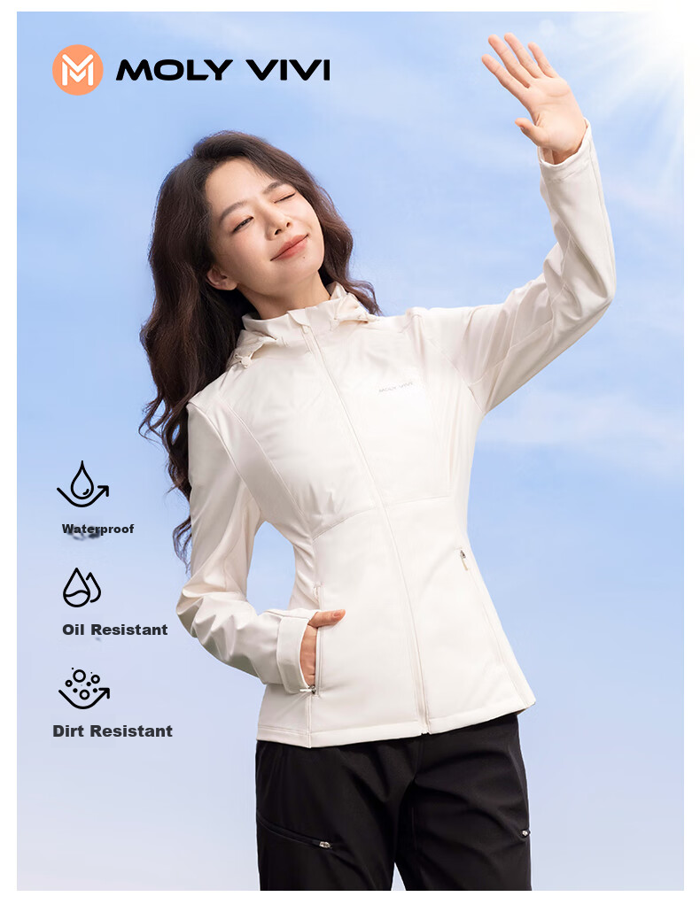 MOLY VIVI Slim-Fit Soft Shell Jacket for Women, Waist-Cinching Coat, Spring And Summer New Style Outdoor Windproof Waterproof Sports Hiking Wear, Magic Vivvi 7