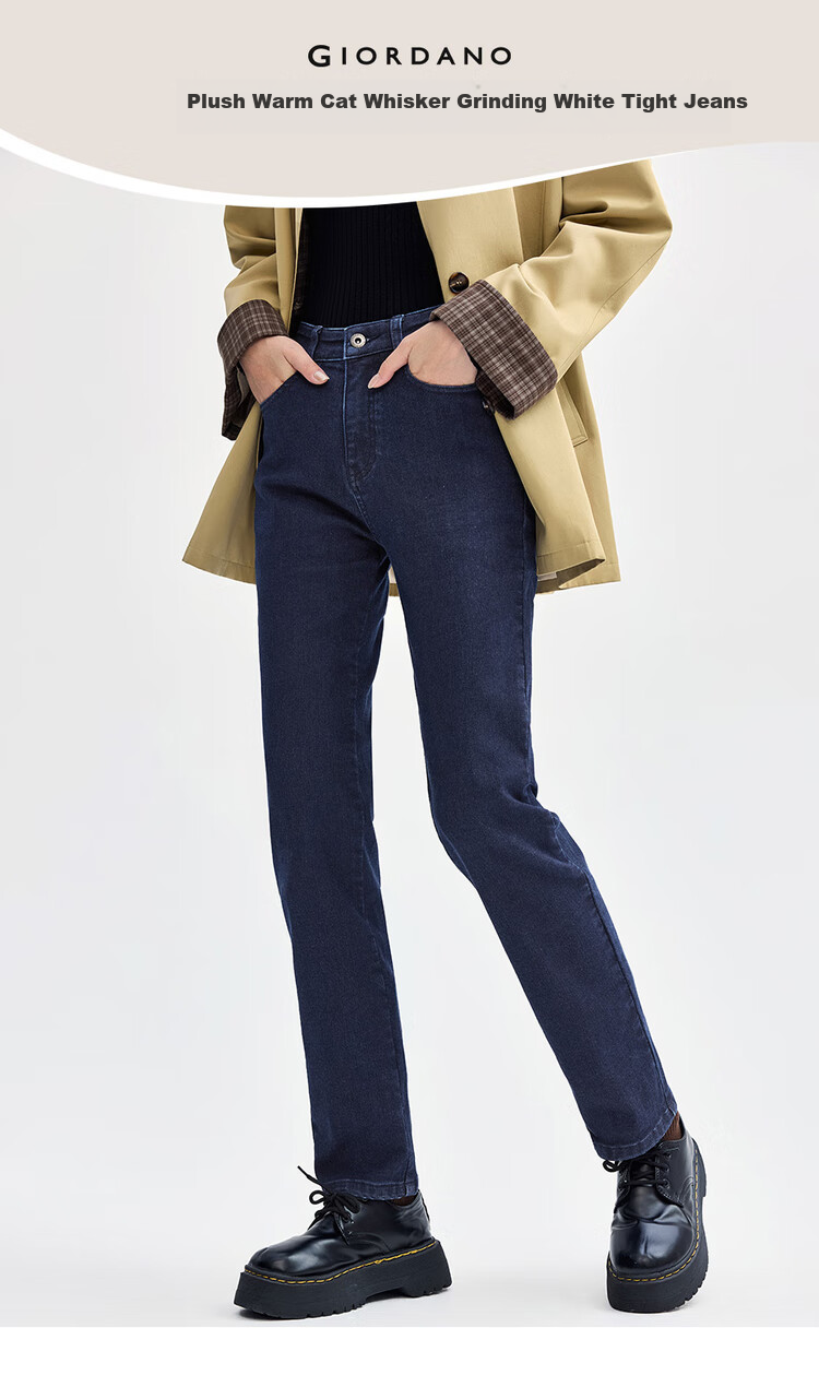 Giordano Women's Jeans, Warm Fleece-Lined, Cat Whisker Brushed, Slim-Fit Leggings, Slimming Effect, Skinny Pants, 05414068 3