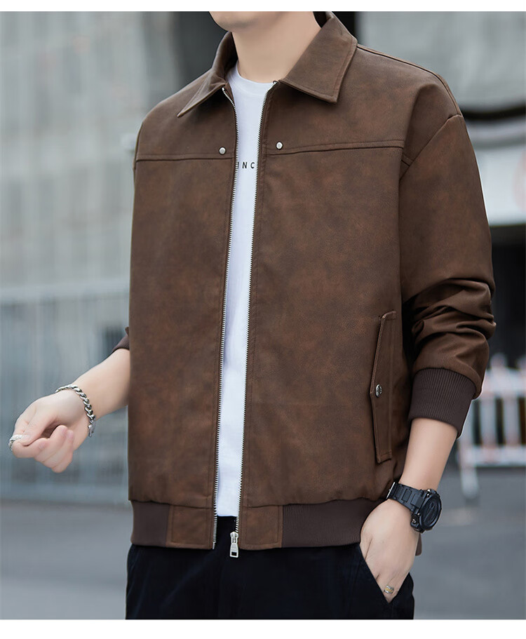 JEEP SPIRIT Men's Leather Jacket, Casual High-End Style, Trendy Suede Coat for Autumn And Winter 11