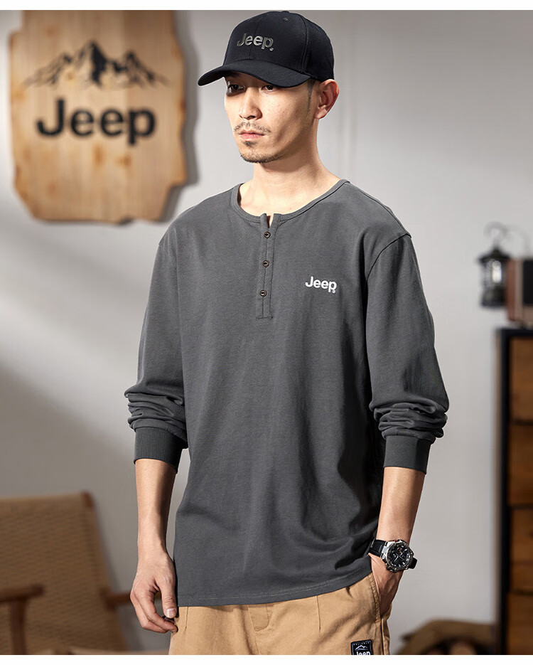 JEEP Men's Long-Sleeve T-Shirt, Spring And Autumn 2026, Pure Cotton Pullover Top, Simple And Comfortable Undershirt, Men's Clothing 7