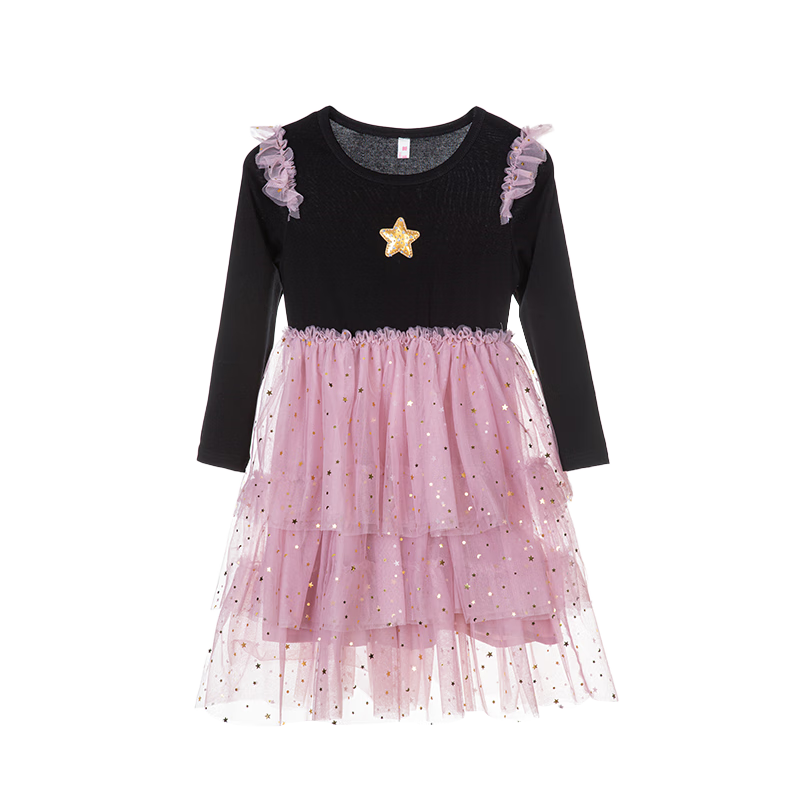 Follow Me Girls' Dress Spring And Autumn New Style Trendy Tulle Princess Dress Children's Dress Black/pink 150