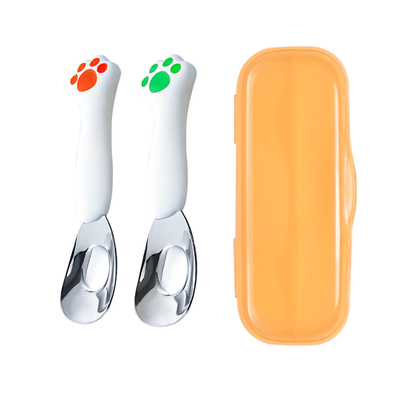 HOY BELL Ingot Spoon, Baby 316L Stainless Steel Feeding Spoon, Children's Soup Spoon, Tableware, Set of Two with Storage