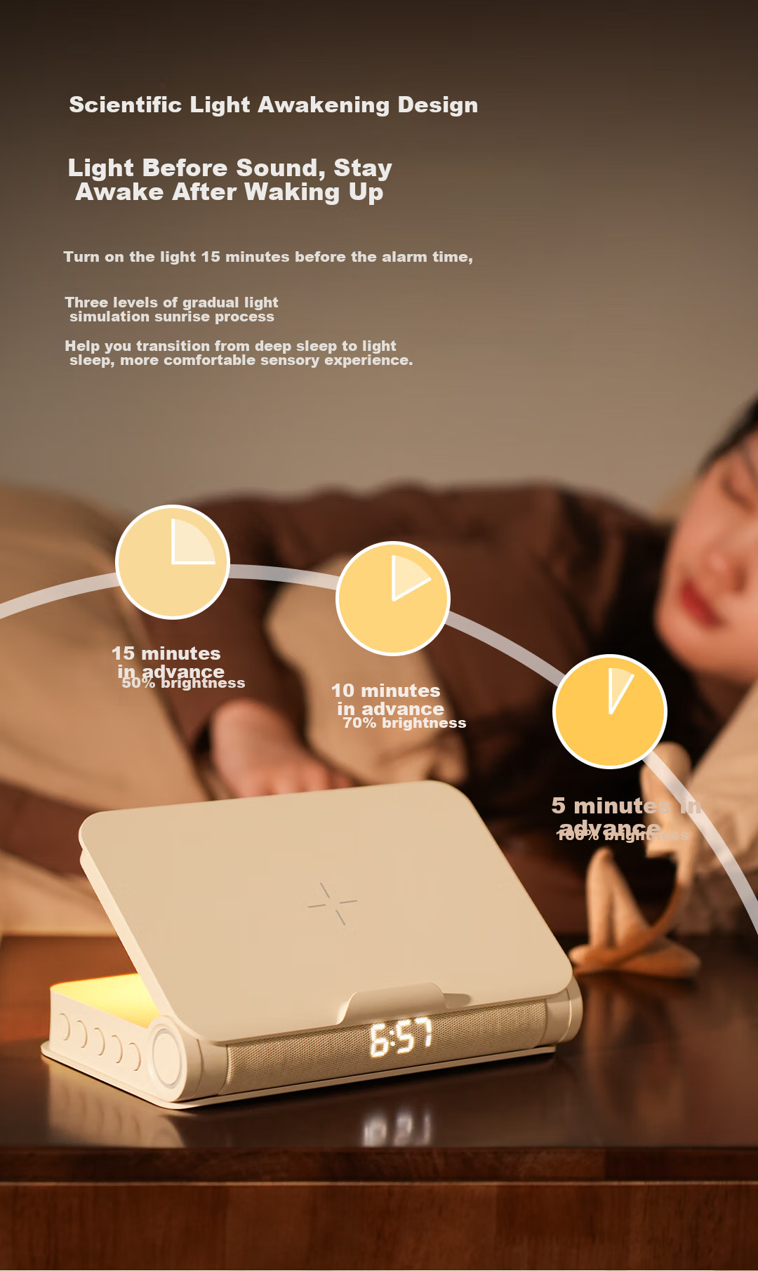 EZVALO Sleep Reading Lamp with Bluetooth Speaker, Bedside Night Light, Sleep Light, Alarm Clock, Wireless Charging, Practical Birthday And Mid-Autumn Festival Gift for Men And Wome 9