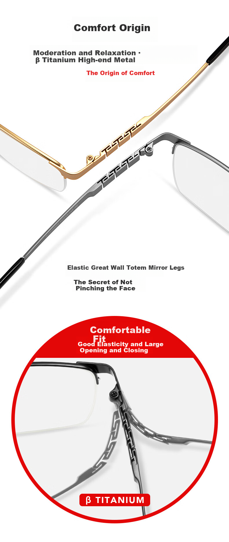 BUZZ Reading Glasses for Men, High Definition Anti-Blue Light Ultra-Light Titanium Reading Glasses, Business Presbyopic Glasses NQ0024 Bright Gold Frame 200 Degrees 3