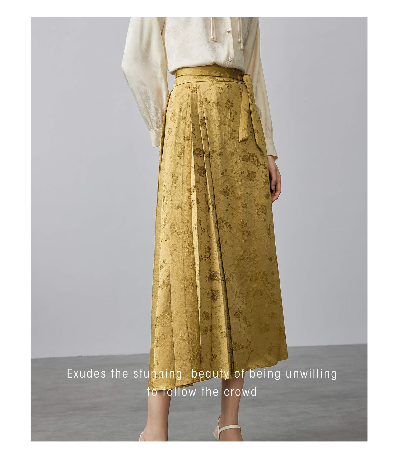Fan Qin New Chinese Style Jacquard Horse-Face Skirt Spring Loose Half Skirt for Women, Slimming Effect 441Q72650 Antique Bronze Gold 2